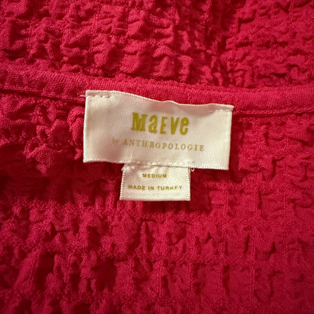 ANTHROPOLOGIE MAEVE Hot Pink Textured Puff Sleeve Blouse Size M - Picture 4 of 7